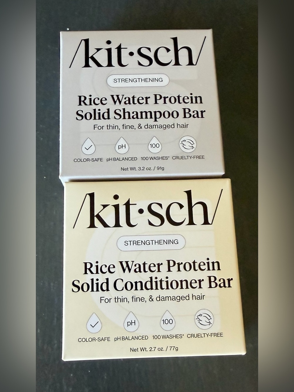 Kitsch Rice Water Protein Solid Shampoo & Conditioner Bars - Cream & Light Gray